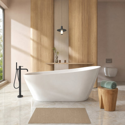 59" Curved Special-Shaped Slipper Pedestal Gloss White Freestanding Soaking Tub, Double-Wall UV5 Anti-Yellow 8-Layer Pure Acrylic Bathtub, Full Chrome Overflow & Pop-Up Drain, cUPC & CE Certified for Luxury Master Bathrooms