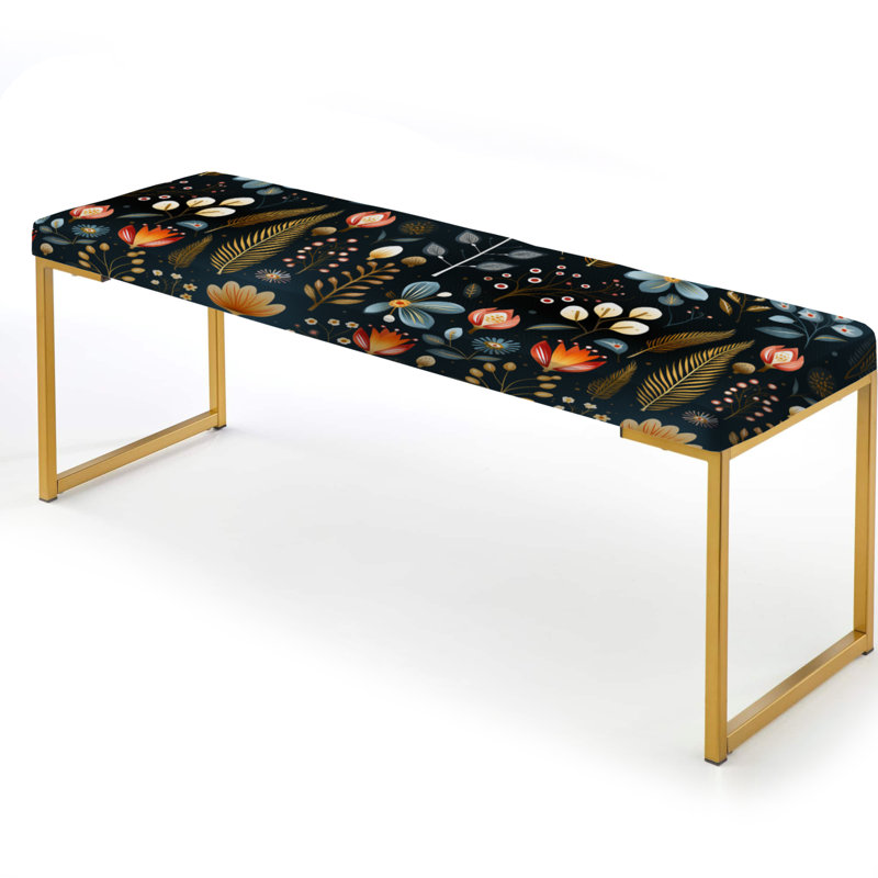 Collage scandinave jaune et bleu - Banc rembourré botanique doré