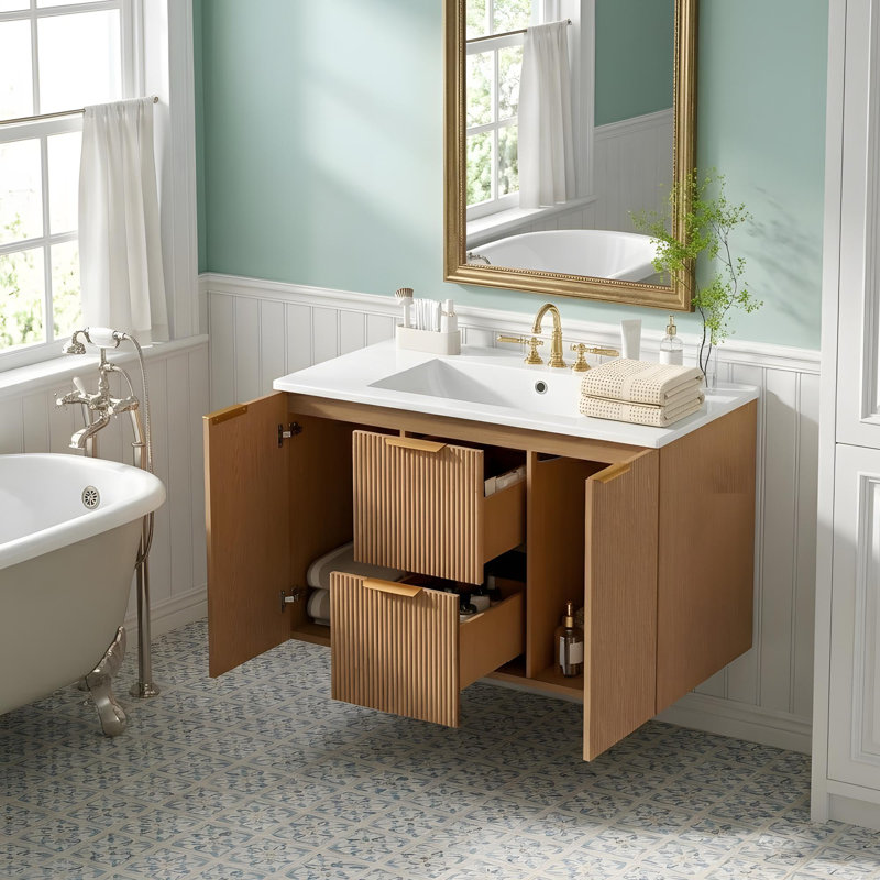 Meuble-lavabo 36 po avec lavabos en céramique, 2 portes et 2 tiroirs, 36"