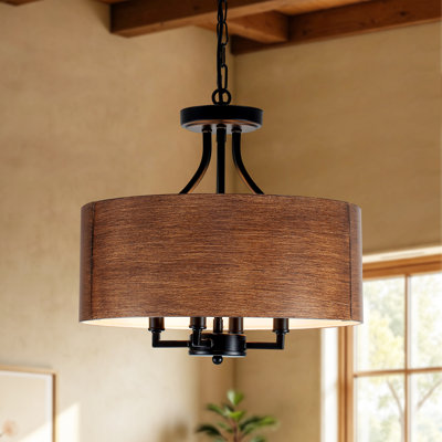 4 Light 15.75'' Rustic Farmhouse Drum Chandelier Modern Kitchen Island Pendant, cEtlus Listed