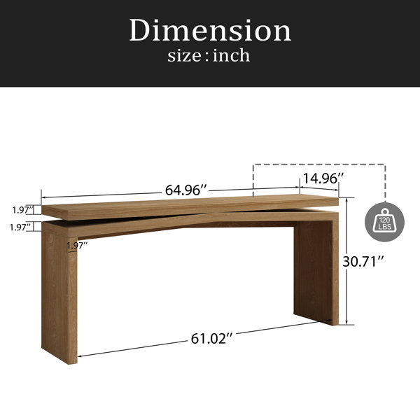 65in Table Latitude Run® 65-Inch Solid Wood Veneer Console Table, Long Farmhouse ...