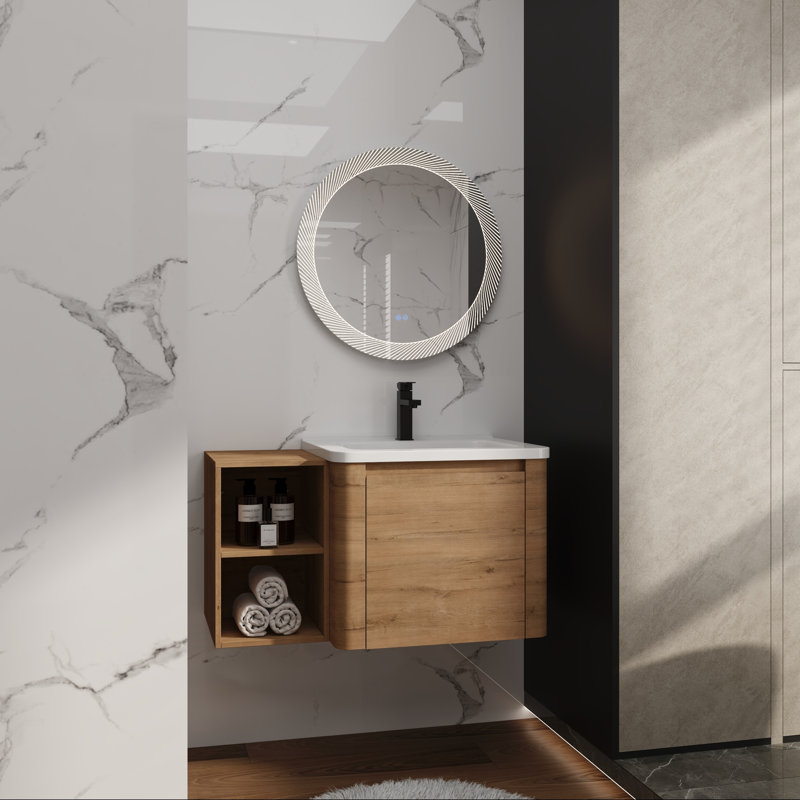 Meuble-lavabo mural avec lavabo en céramique blanche, tablette et porte à fermeture en douceur, 36"