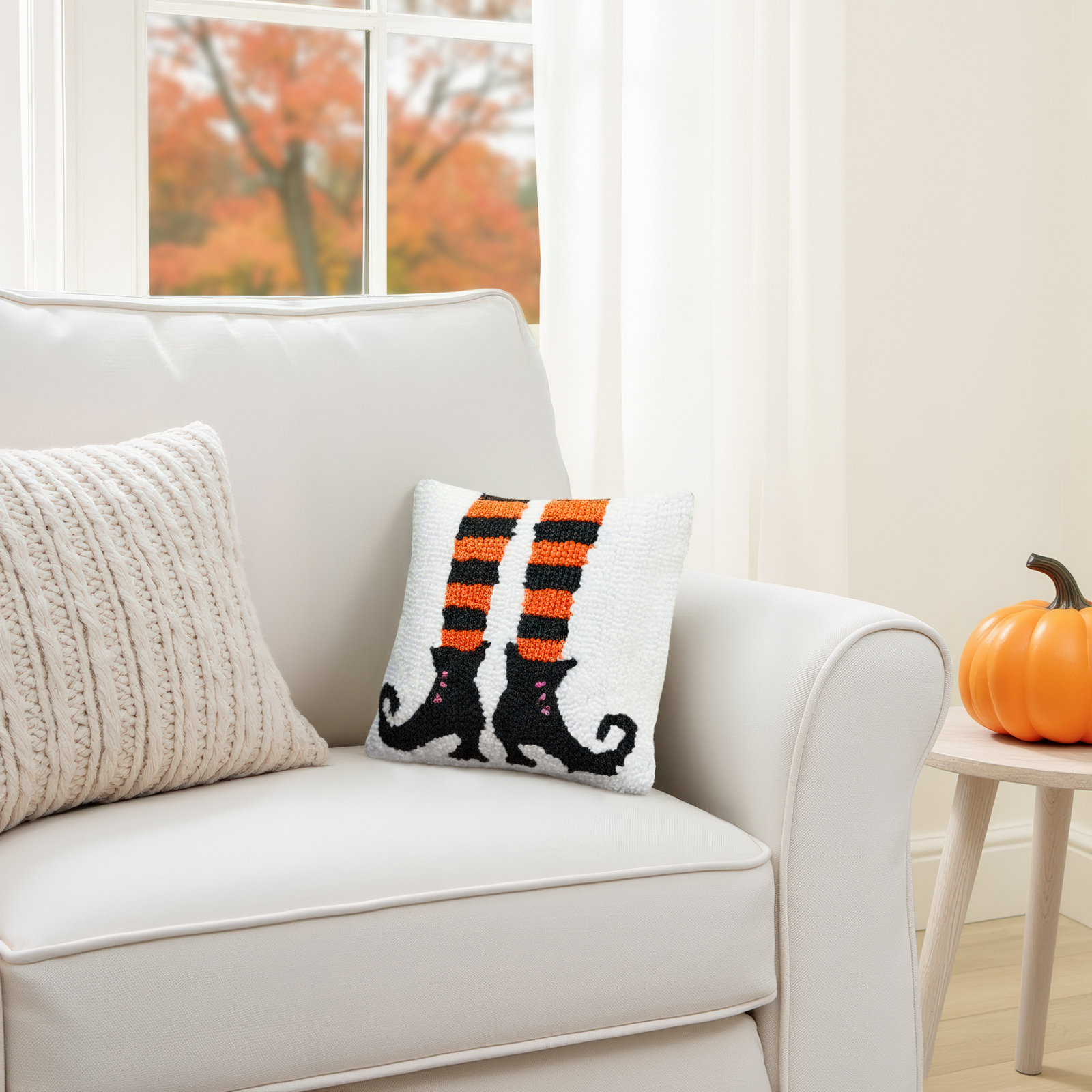 8" x 8" Halloween Throw Pillow, Witch Shoes