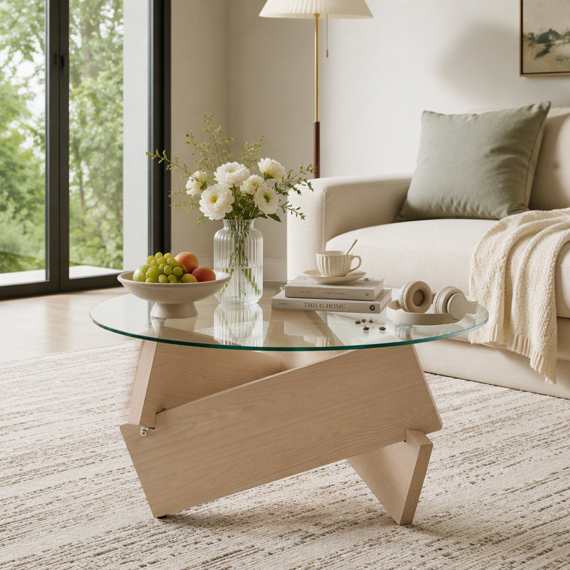 Table basse ronde moderne, Clear / Wood