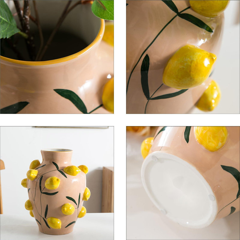 Large Beige Ceramic Lemon Decorative Table Vase