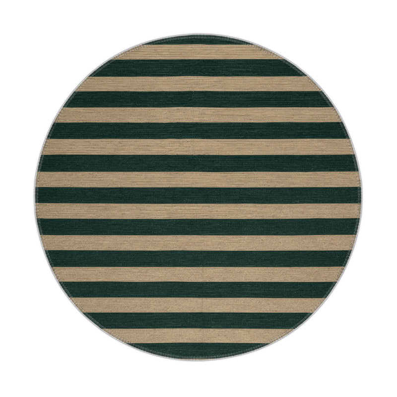 Tapis intérieur / extérieur vert HorizontalStripes, Rond 5 pi