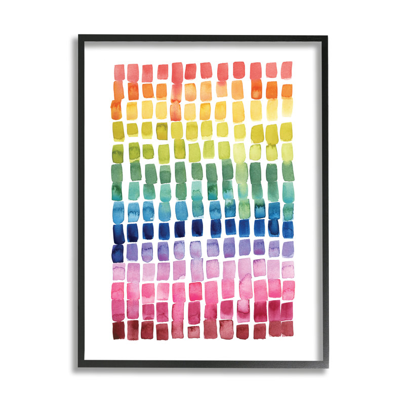 Carreaux de blocs géométriques Modern Rainbow Abstraction, H 20 po x l 16 po, Giclée encadrée noir minuit