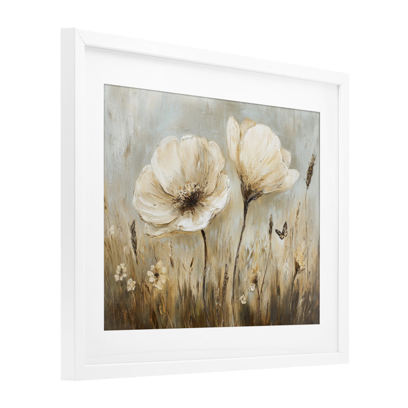 «White Wildflowers», prairie brune encadrée sous verre, conception de Petal Prints Design, H 13 po x l 16 po