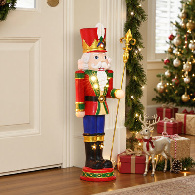 2Ft Battery-Operated LED Christmas Nutcracker Statue with Scepter & Timer