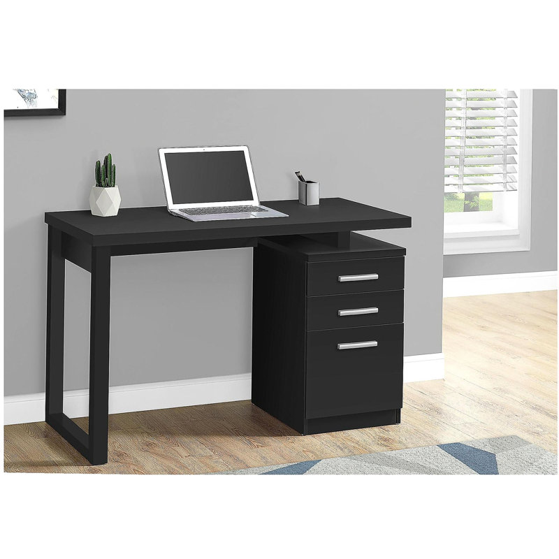 Bureau d'ordinateur, bureau personnel, ordinateur portable, installation à gauche, à droite, tiroirs de rangement, l 48 po, travail, stratifié noir, contemporain, moderne