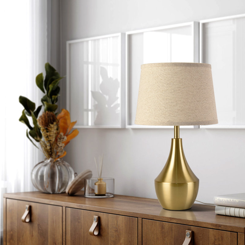  19.3 Inch Modern Gold Bedside Table Lamp, Gold, Beige