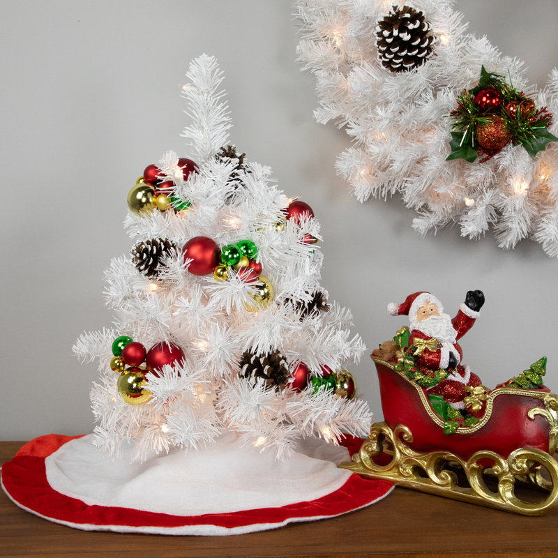 Arbre de Noël artificiel blanc moyen 18 po avec lumières claires