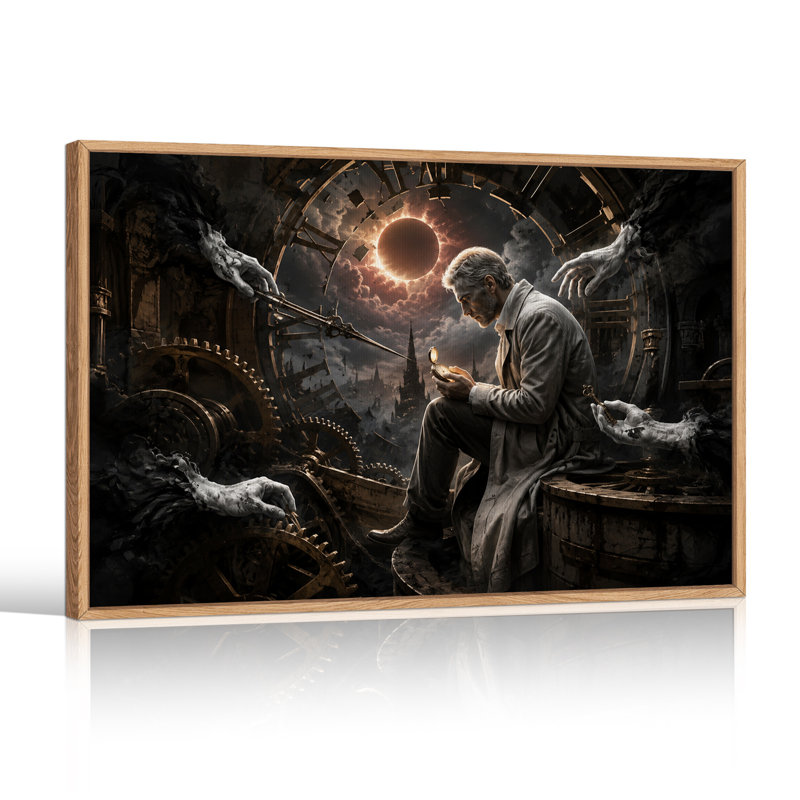 Homme Steampunk avec montre de poche et engrenages géants - Toile murale d'Halloween, H 32 po x l 48 po