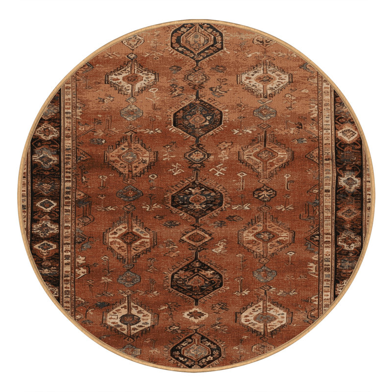 Tapis brun lavable à la machine, Rond 8 pi