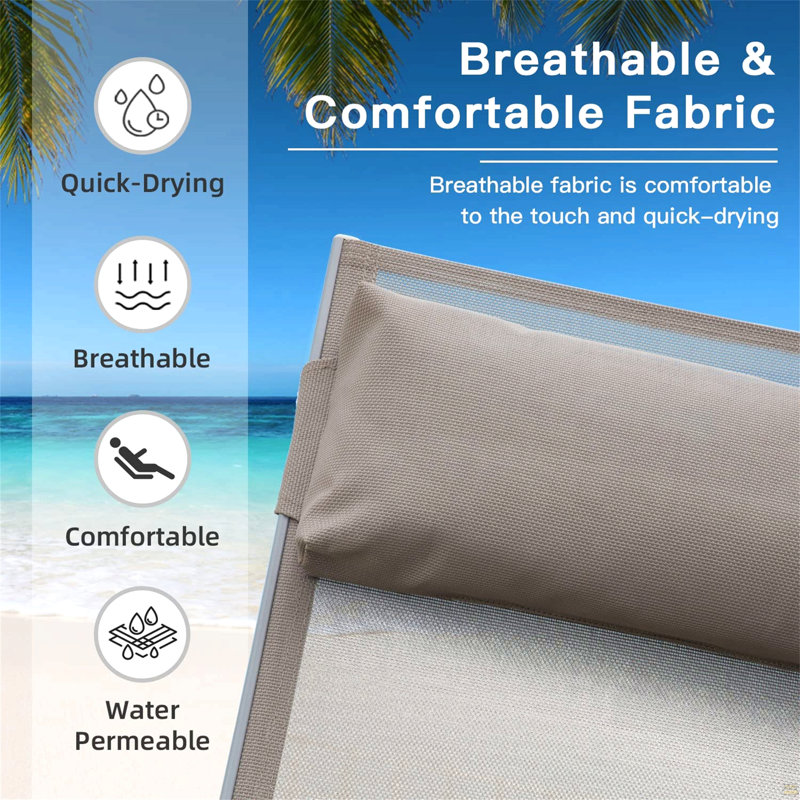 Ensemble de 2 chaises longues d'extérieur inclinables pour l'extérieur, Kaki