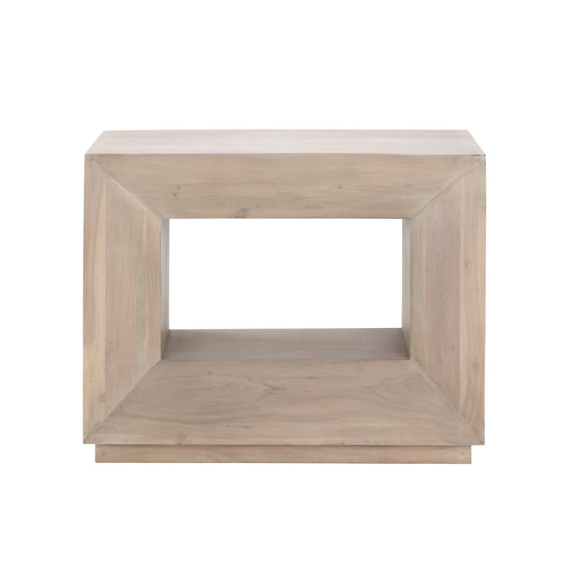 Light Gray Acacia Wood Geometric Nightstand