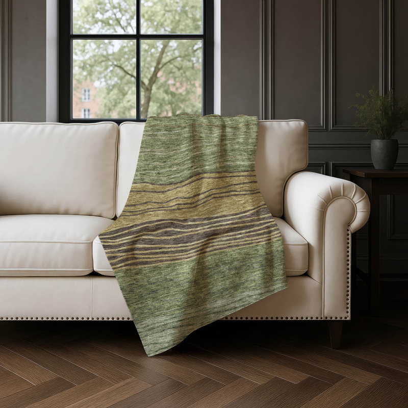 Jeté à rayures Addison Sherpa ASB735, Olive