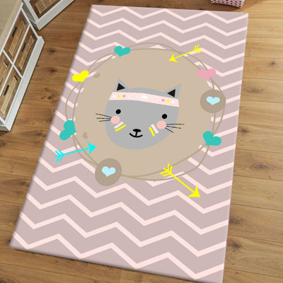 Tapis en polyester tissé à la machine à motif de chevrons en brun / rose golub