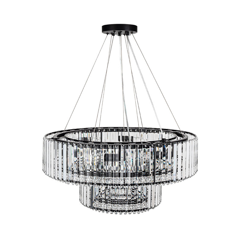 Theresa 12-Light Double-Tier Triangle Crystal Chandelier, Matte Black