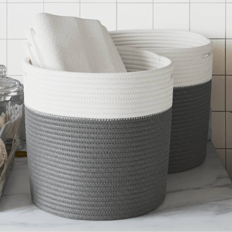 House Of Hampton Fabric Decorative Basket, Grey/White