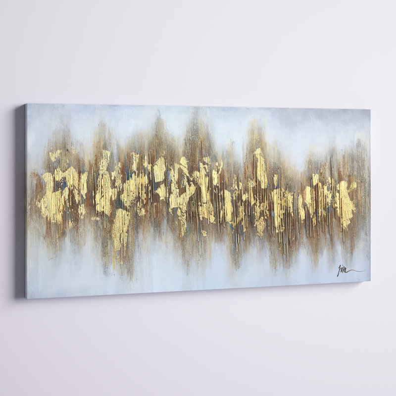 Beaming Yellow Flakes - peinture sur toile tendue, H 24 po x l 48 po x P 1,5 po