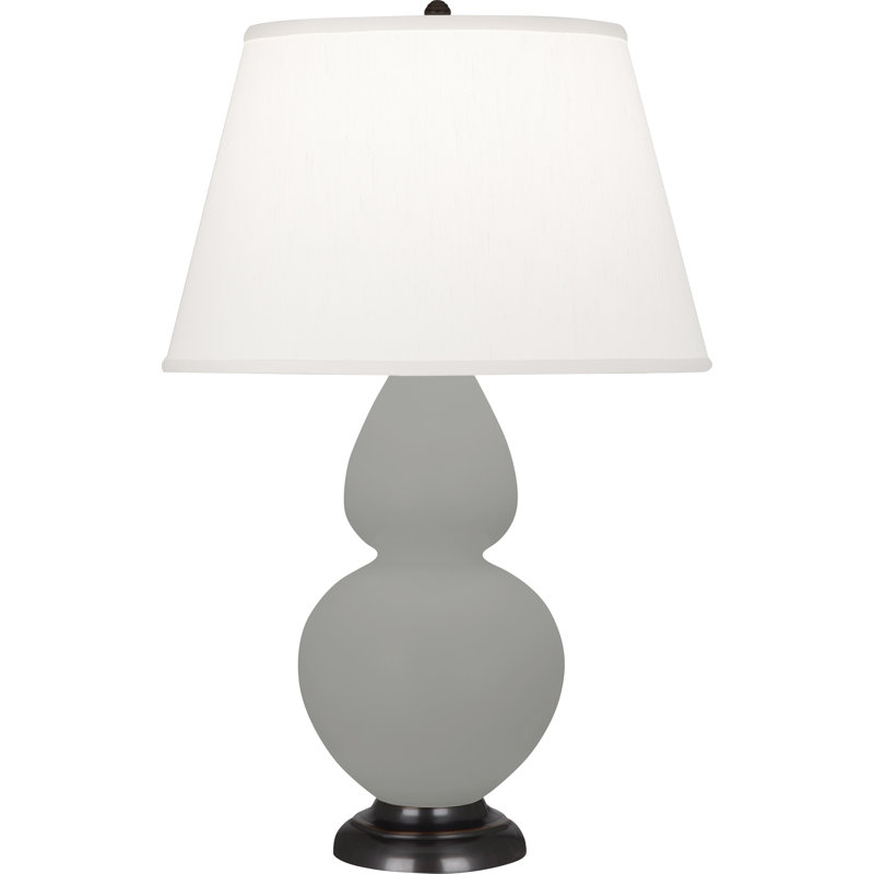 Lampe de table double gourde 30 po, Blanc blanc, H 31 po x l 19 po x P 19 po, Bleu minuit mat / bronze patiné foncé