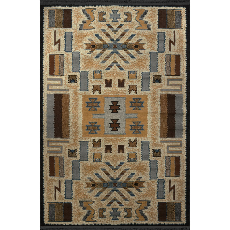 Tapis décoratif beige à motif floral, Rectangle 5 pi 1 po x 7 pi 6 po