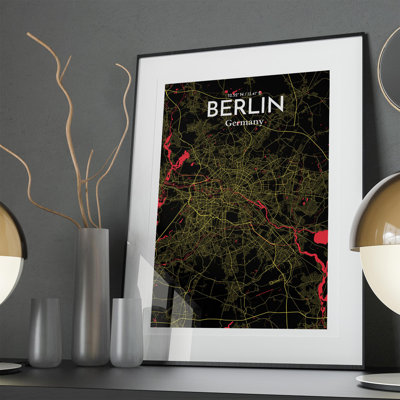 Berlin City Map in Contrast 1 Piece Wall Art
