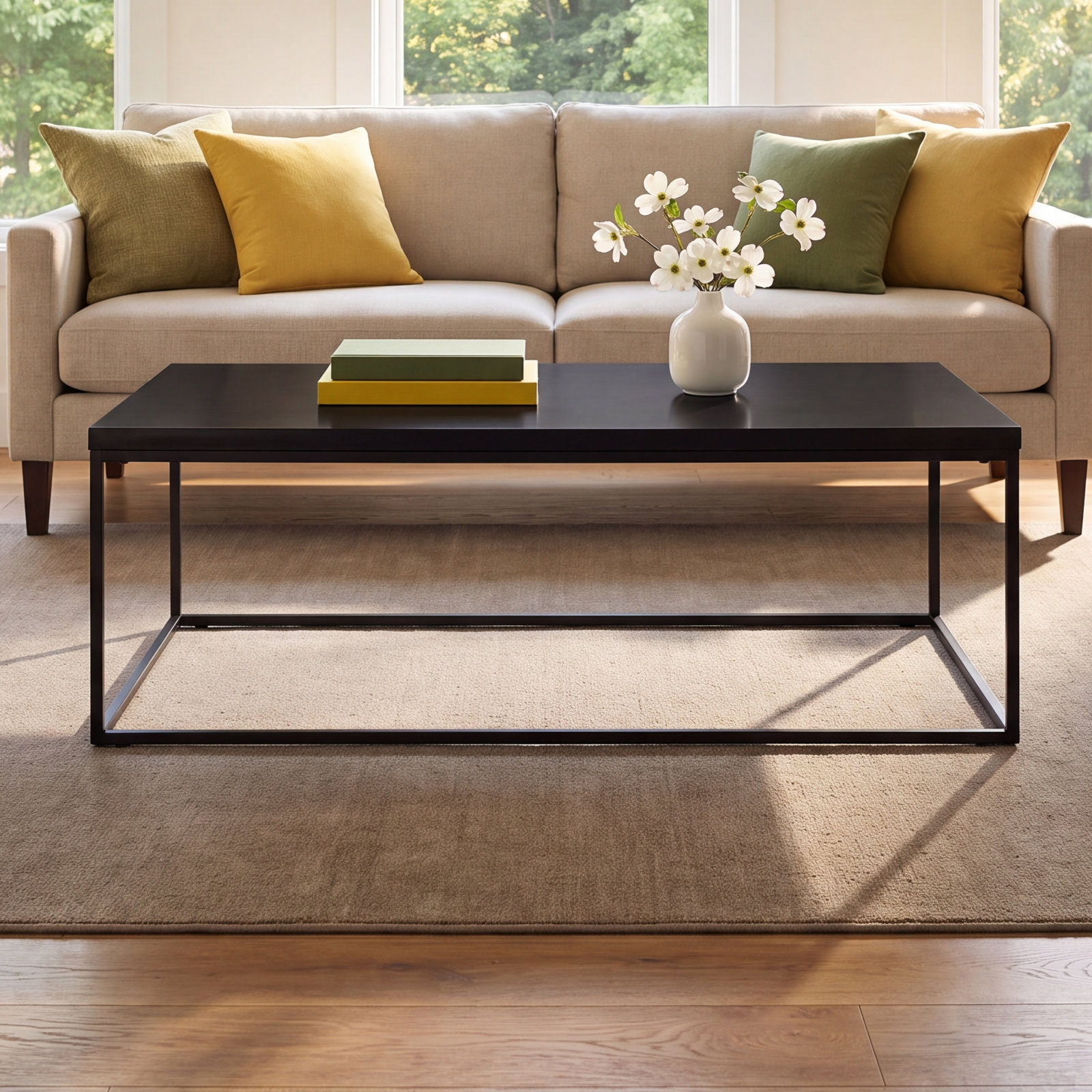 Valeta 47" Coffee Table, Black Top/Black Base