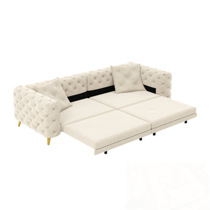 Canapé-lit convertible Nithsdale avec repose-pieds mobile, Beige et blanc