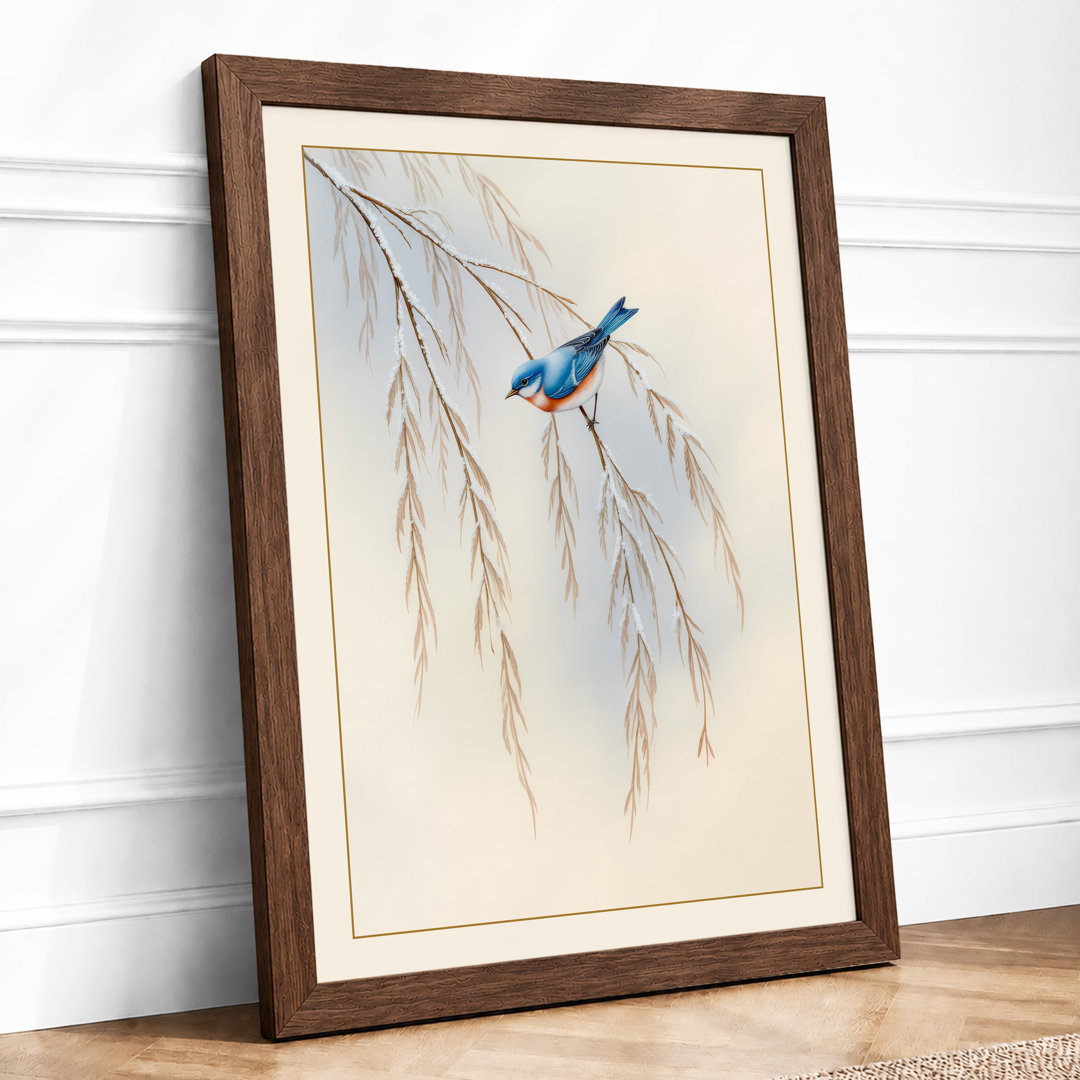 Bird on Willow Branch Botanical - Framed Print