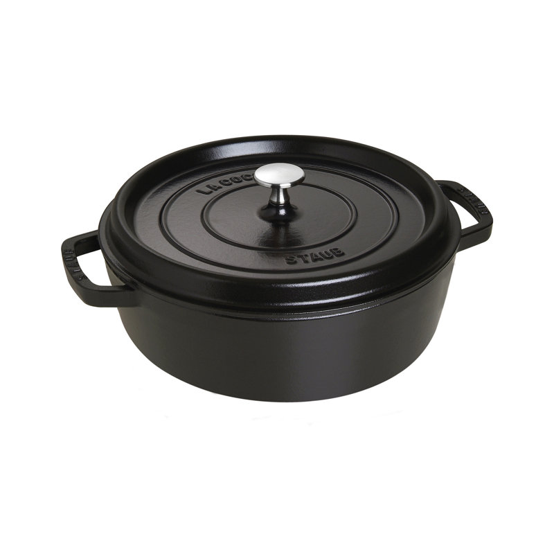 Staub Cast Iron 4 Qt. Shallow Wide  Cast Iron Round Dutch Oven, Black Matte