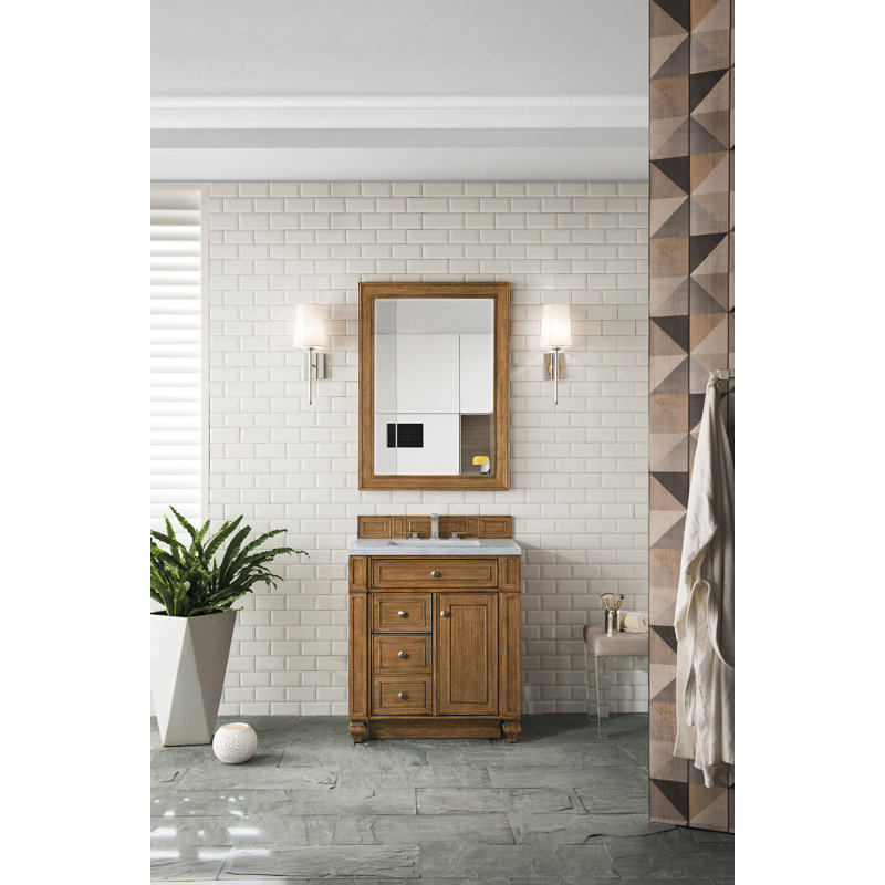 Bristol Solid Wood Beveled Wall Mirror, 40" H x 29" W, Saddle Brown
