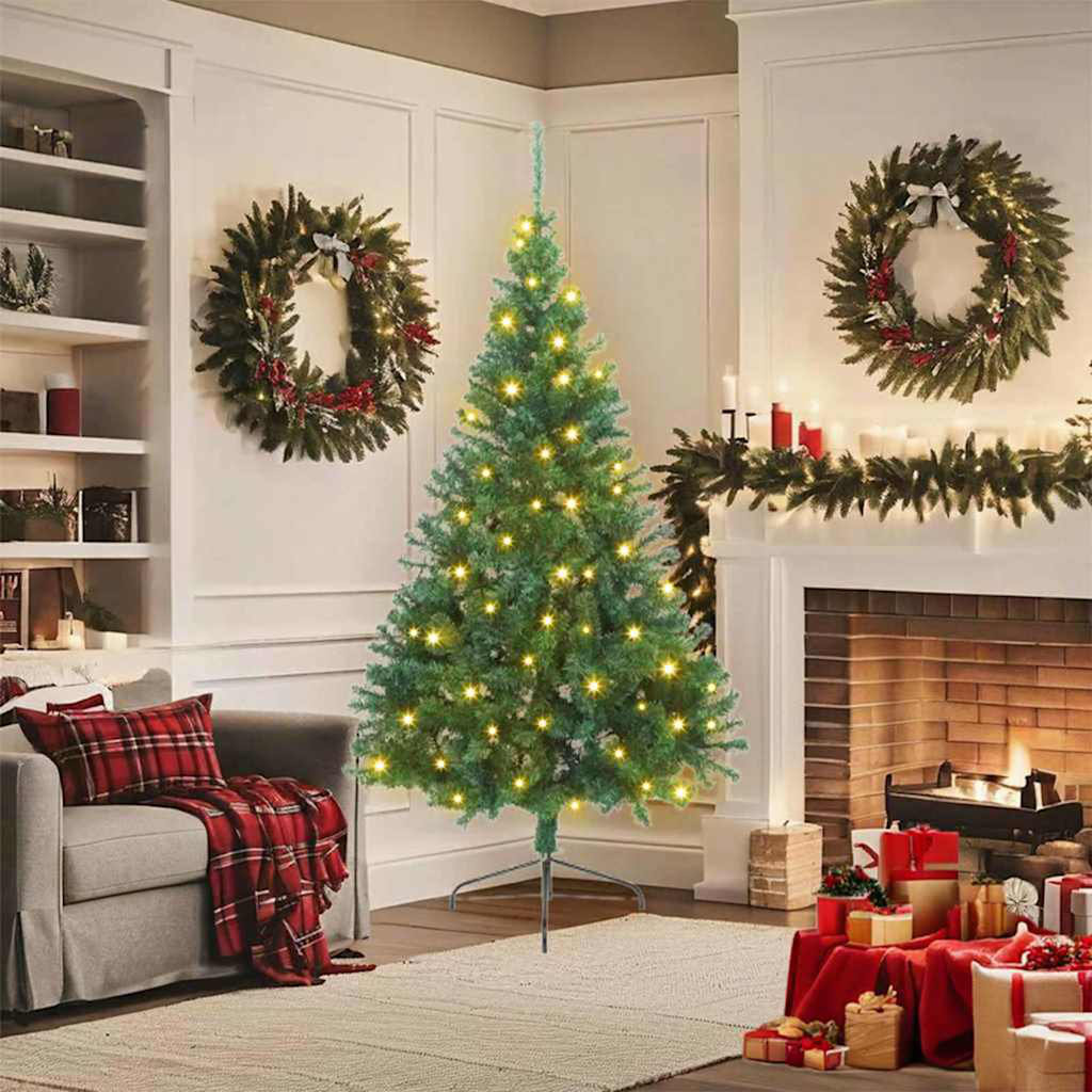 vidaXL Artificial Pre-lit Christmas Tree Green PVC