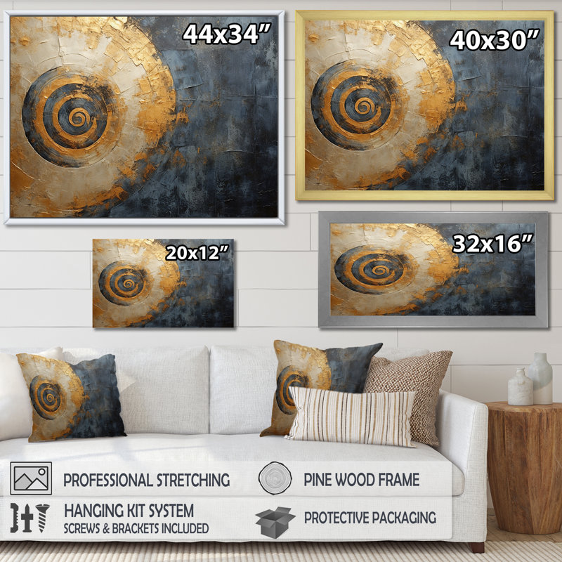 Golden Twilight Spiral III sur toile, Cadre flottant noir, H 30 po x l 40 po