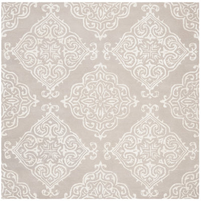 Bernon Hand Tufted Viscose/Wool Damask Rug in Silver/Ivory
