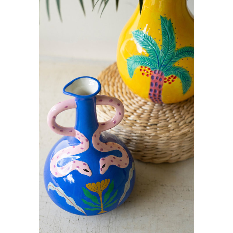  Vase en céramique en forme de serpent - 10,5 po de hauteur