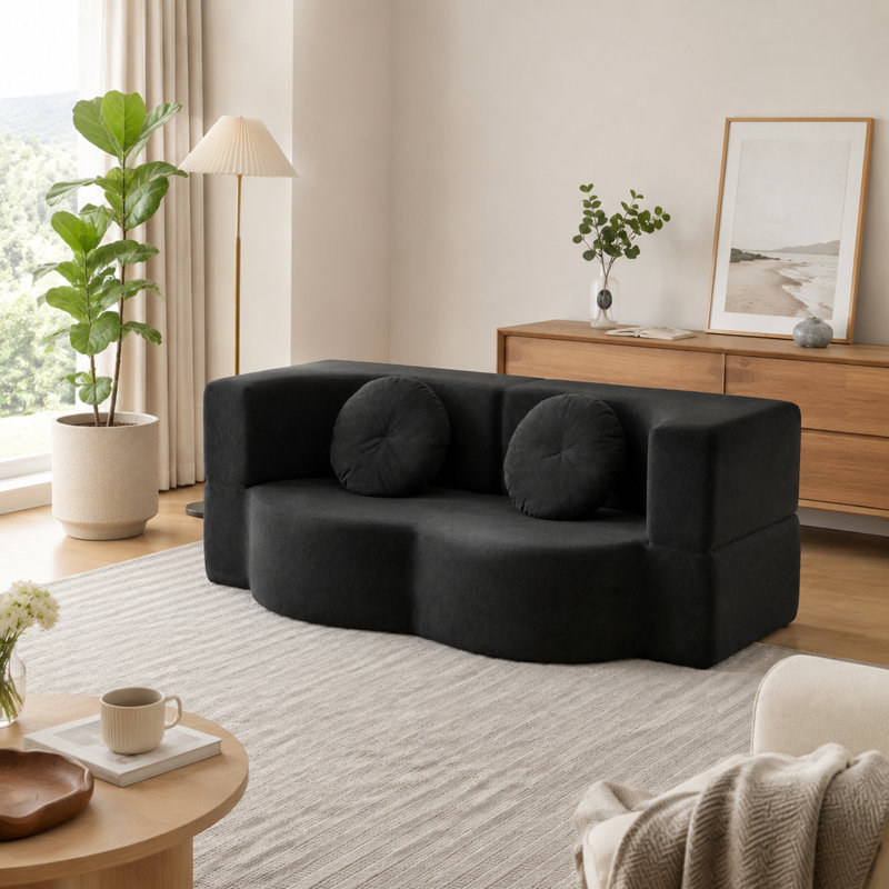 Canapé-lit pliant 2 en 1 avec oreiller, canapé-lit une place, canapé-lit futon deux places, matelas en mousse pour salon, chambre d'amis, bureau, appartement, aucun assemblage requis, noir