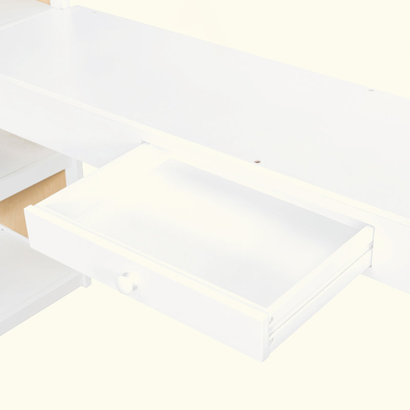 Lit mezzanine avec échelle, tablettes et bureau