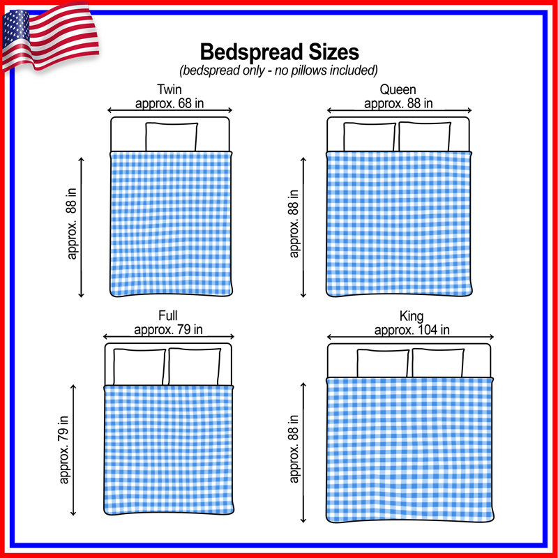 Blue White Gingham Quilted Bedspread All Sizes, Full / Double