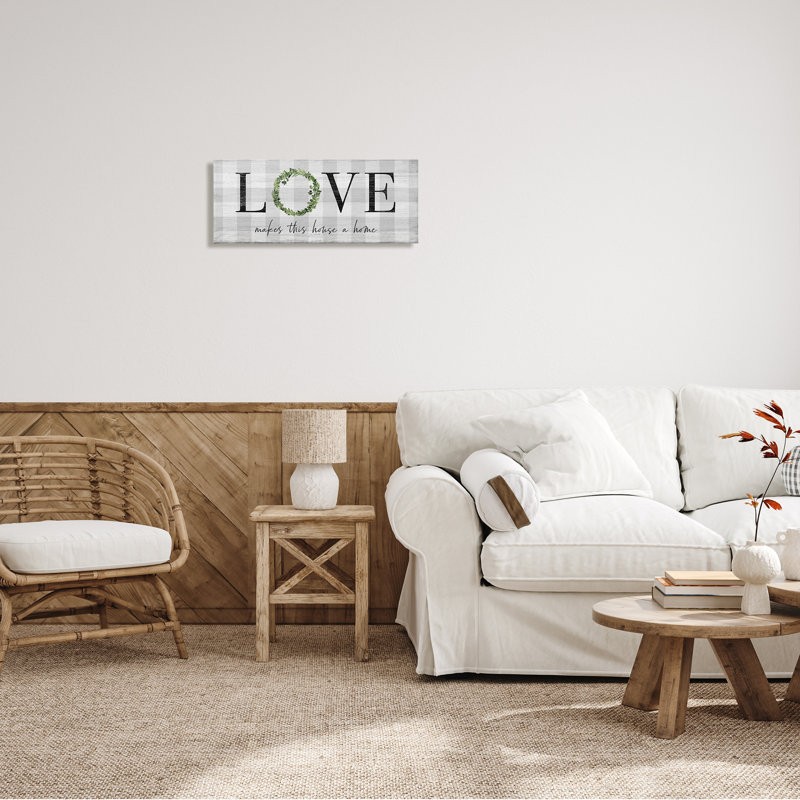«Love Makes House Home», art textuel, Toile tendue, H 10 po x l 24 po x P 1,5 po