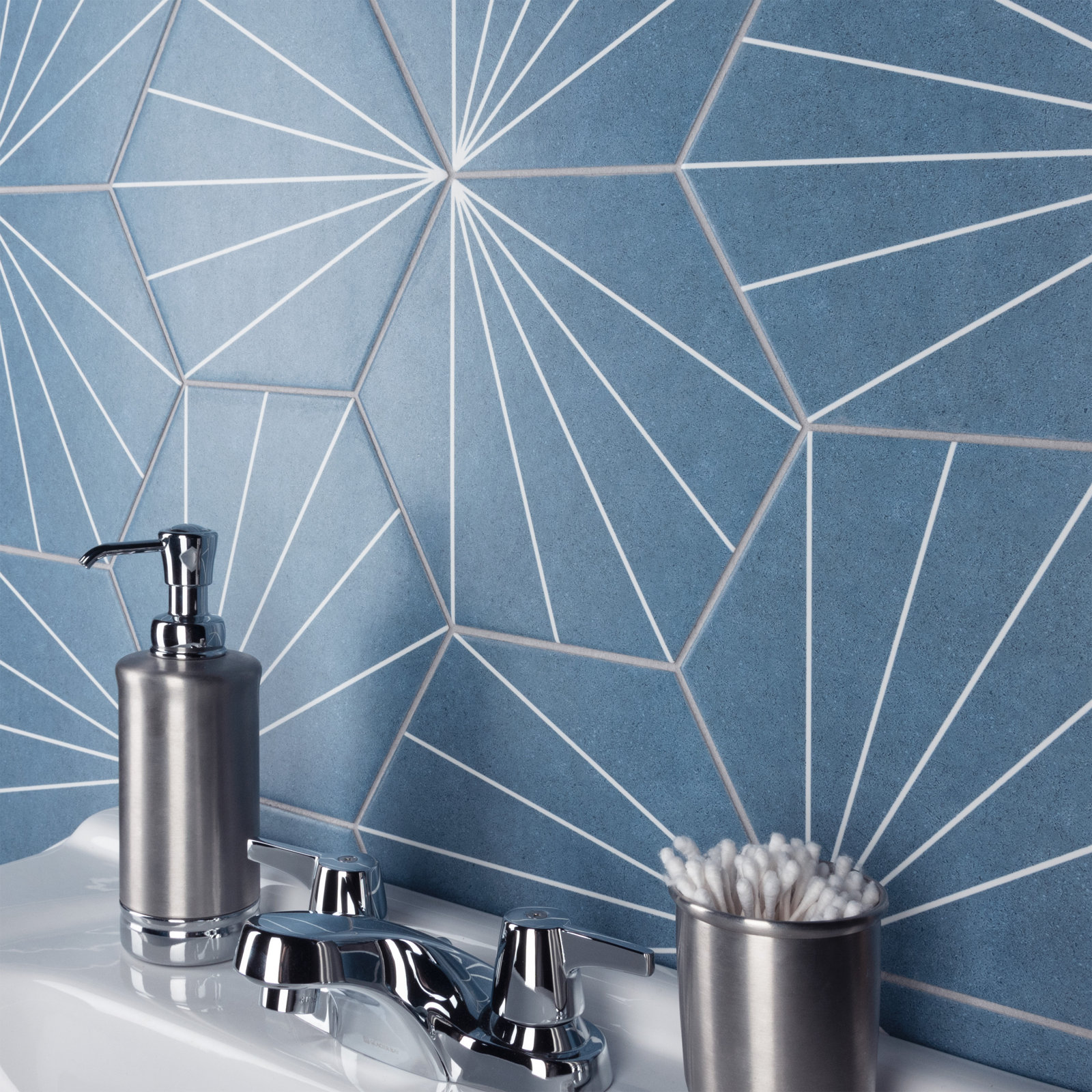 Merola Tile Aster 8.63" x 9.88" Porcelain Patterned Wall & Floor Tile, Blue/White
