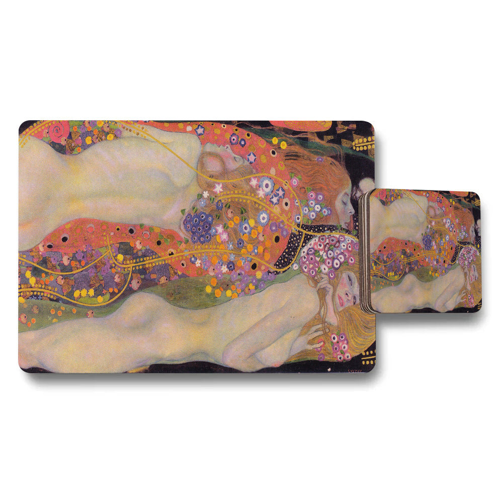 Klimt Inspired Placemat And Coaster Set With Floral Artwork