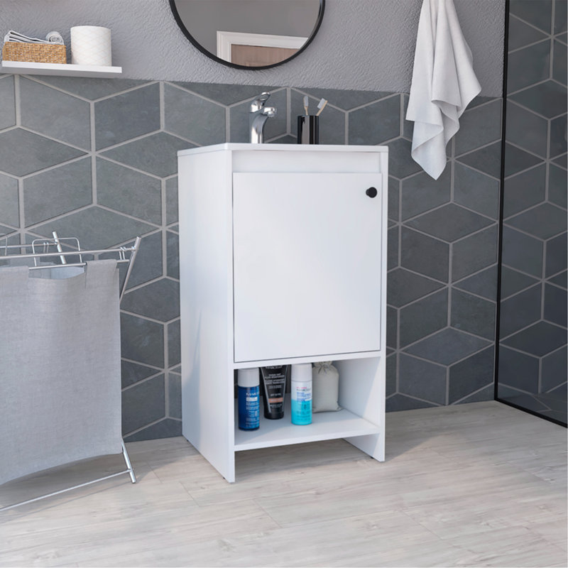 Meuble-lavabo de salle de bain, armoire à une porte, deux tablettes (PAS DE ROBINET INCLUS), Blanc, Blanc