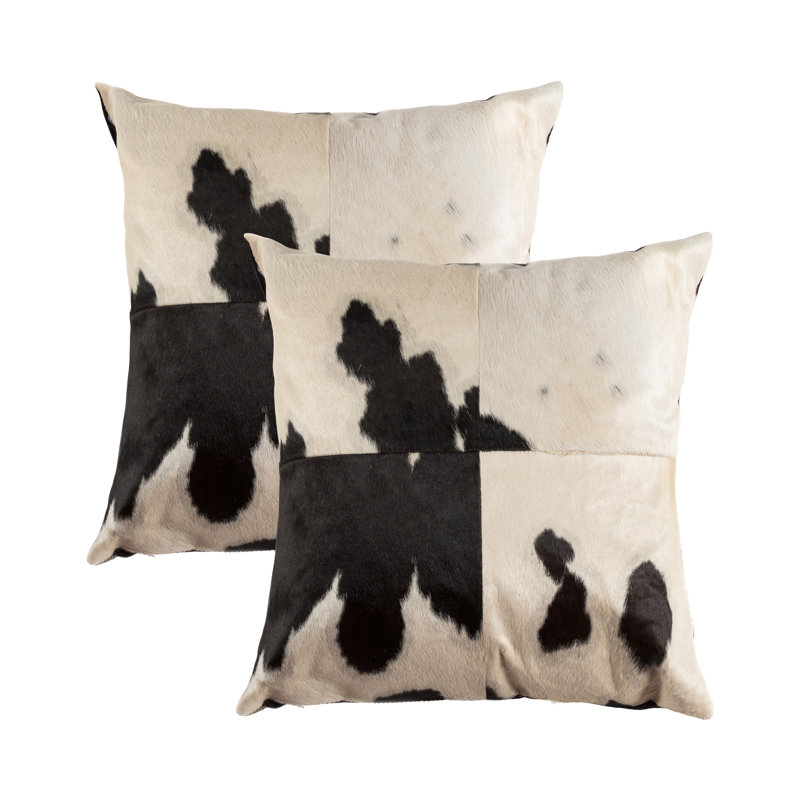  (Ensemble de deux) Coussin décoratif en cuir de vache gris et argent, Noir / blanc