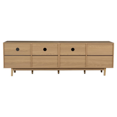 Meuble télé multimédia, 2 portes en rotin, 3 tiroirs, 1 tablette, brun naturel 77 pouces