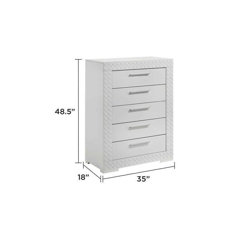 Commode 5 tiroirs en bois blanc Blanca