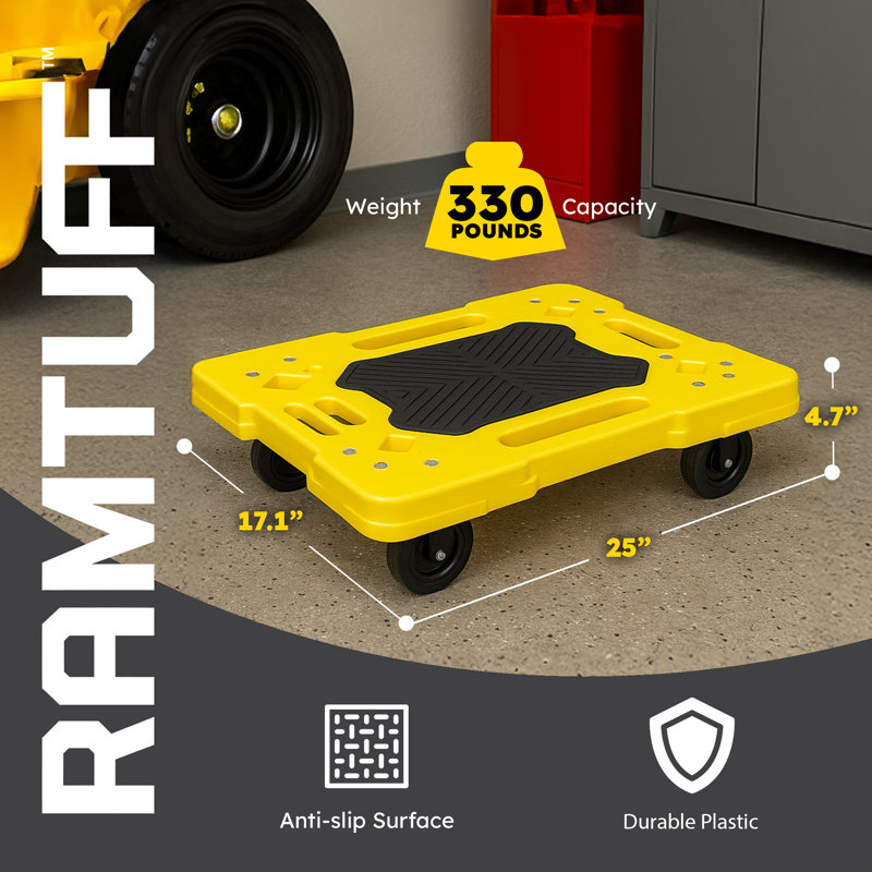  Connectable Moving Dolly, Sturdy Plastic Cart w/ Wheels, Yellow, 4 Pack