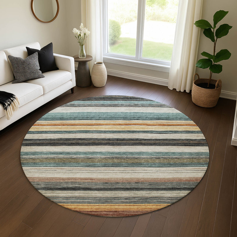Premium Machine Washable Hedden AMF1703 Stripes Rug, Round 8'