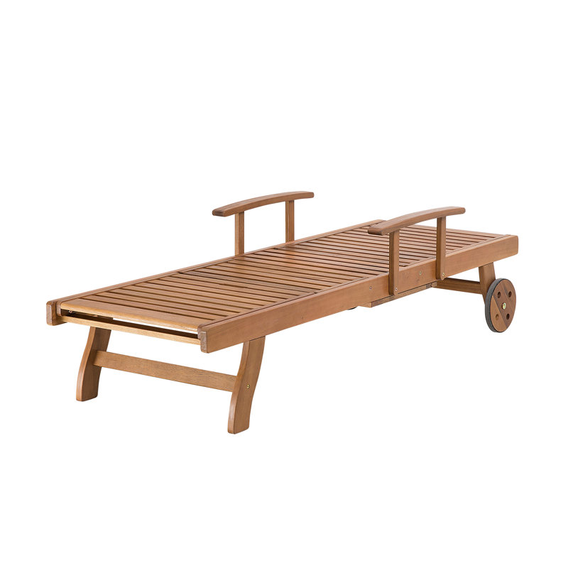 Attar 200cm Long Reclining Acacia Single Chaise with Cushions and Table